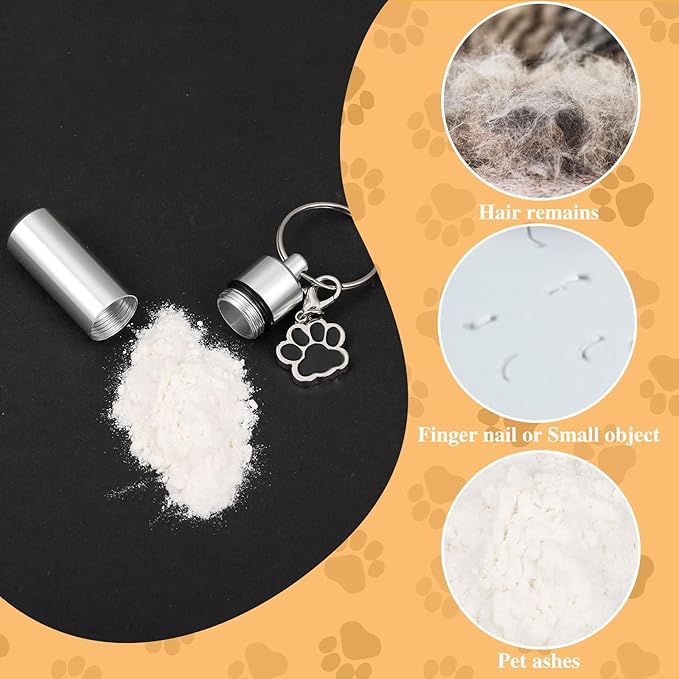 4 Pcs Pet Urns Keychain with 4 Paw Shape Urn Pendant, Keychain for Pet Ashes Keepsake Stainless Steel Small Pet Urns for Dogs Small Pet Cremation Keepsake Paw Memorial Urn