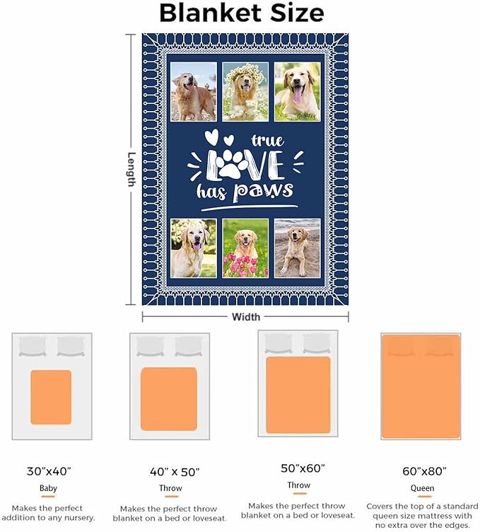 Artsadd Custom Throw Blanket with Dog & Cat Pet Photo, Personalized Memory Gift for Family & Friends - Dog Name Customized Bed Throw Blanket Sympathy Remembrance Made in USA
