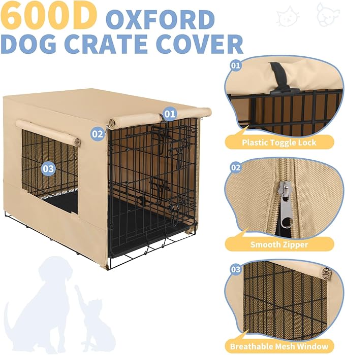 X-ZONE PET 36" Dog Crate Cover for Indoor/Outdoor - Heavy Duty Polyester Pet Kennel Cover Fits for Wire Dog Cage Beige