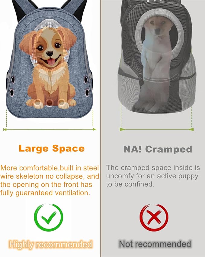Pet Dog Backpack Carrier Small Doggy Front Backpack,Large Space Cat Carrier Backpack,Ventilated for Hiking,Camping,Travel,Suitable for Shopping and Vet,Max 12 lbs(Denim Blue)