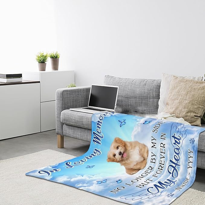Personalized Dog Memorial Blanket with Photo:Made in USA,Custom Pet Memorial Gifts for Loss of Dog,Cat,Pet,Sympathy Bereavement for Loss of Lover
