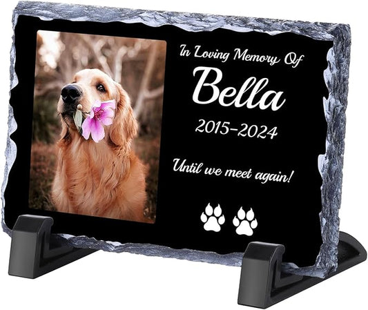 Pet Memorial Stones for Dogs, Dog Memorial Stone Outdoor, Pet Headstones for Dogs, Memorial Gifts for Loss of Dog, Custom Stone Picture Frame Plaque with Name/Text