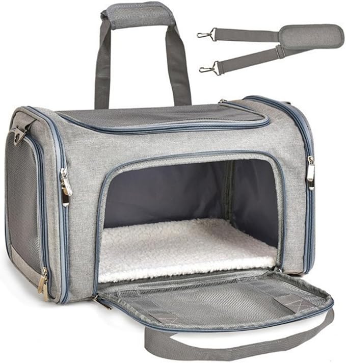 Most Airline Approved Cat Carriers Dog Carriers Soft-Sided Pet Travel Carrier for Puppies/Kittens/Rabbits, 5-Sided Breathable Mesh, Self-Locking Zippers, 17''X11''X11''