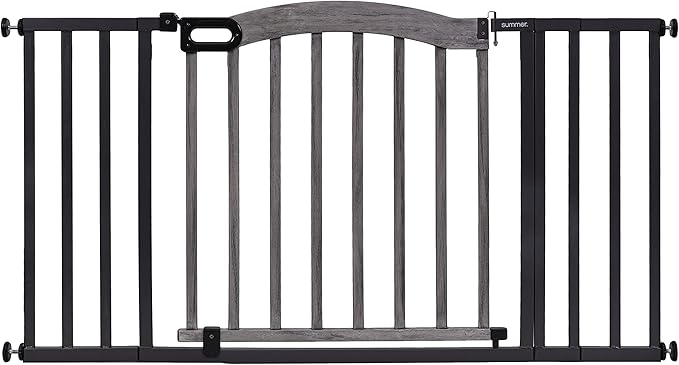 Summer Decorative Wood & Metal Pet and Baby Gate, 36" - 60" Wide, 32" Tall, Pressure Mounted, Install Wall to Wall or Doorway, Walk-Through Safety Gate - Gray