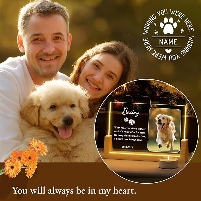 Bemaystar Personalized Pet Memorial Gifts - in Memory of Dog Night Lights, Custom Dog Memorial Gifts for Loss of Dog, Pet Loss Gifts, Memorial Plaques for Dogs, Pet Picture Frames Memorial Gifts