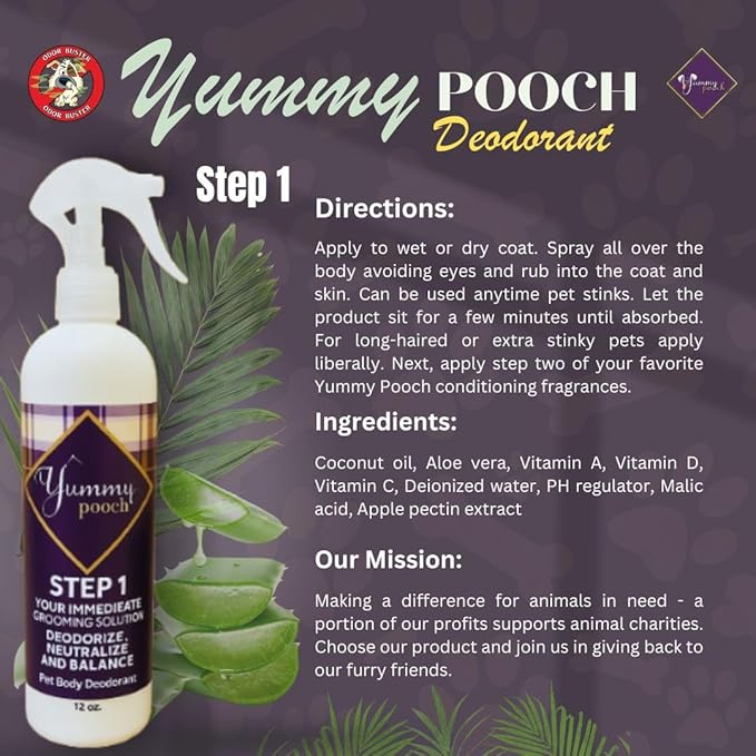 Yummy Pooch Dog Deodorant Hypoallergenic (No Scent) - All-Natural 2-Step Odor Control & Coat Hydration - Includes Bandana & Travel Bag - Made in The USA - 8 oz and 4oz