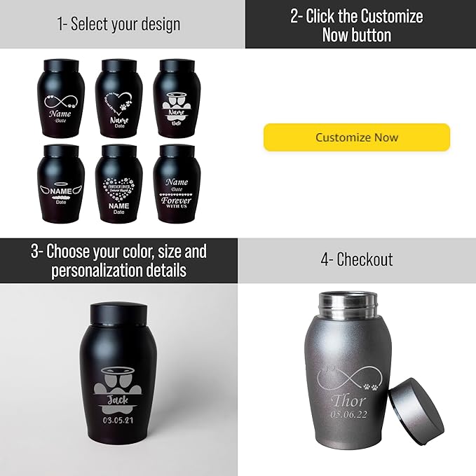 Personalized Cremation Keepsake Pet Ashes Urn Waterproof with Airtight Closure Customized Text Engraving Vase Container Memorial Dog Cat Funeral Decorative (Name w/Angel Wings & Halo)