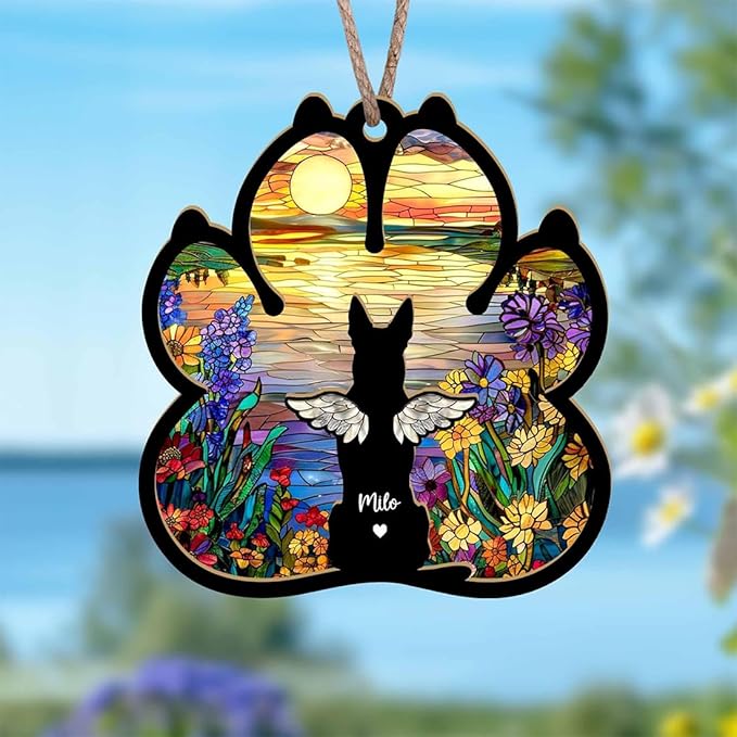 Personalized Dog Paw Memorial Suncatcher, Pet Loss Sympathy Gift, Dog Remembrance Keepsake