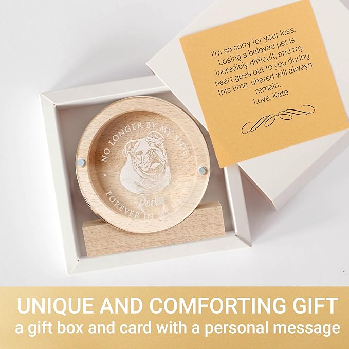 Personalized Pet Hair Keepsake Box for Dog and Cat Fur - Engraved Wood Memorial Box - Unique Customized Gift for Loss of Furry Friend Wooden (Light Round Wood/Acrylic Lid, With Photo)