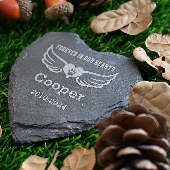 4" Personalized Dog Memorial Stone,Paw Print with Wings Pet Head Stone, Forever in Our Hearts Dog Cat Garden Stone, Dog Sympathy Gifts