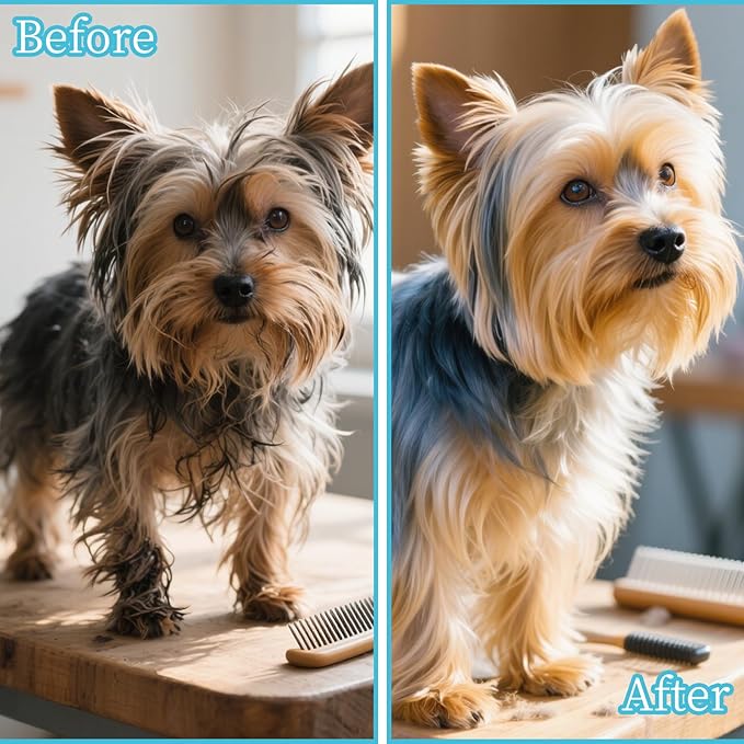 Comma-Shaped Small Dog Brush and Cleaning Comb, Fit for Yorkie, Shih Tzu, Maltese Maltipoo Pomeranian - Gentle Soft Bristles for Effortless Pet Hair Removal, Puppy Essentials (Blue)