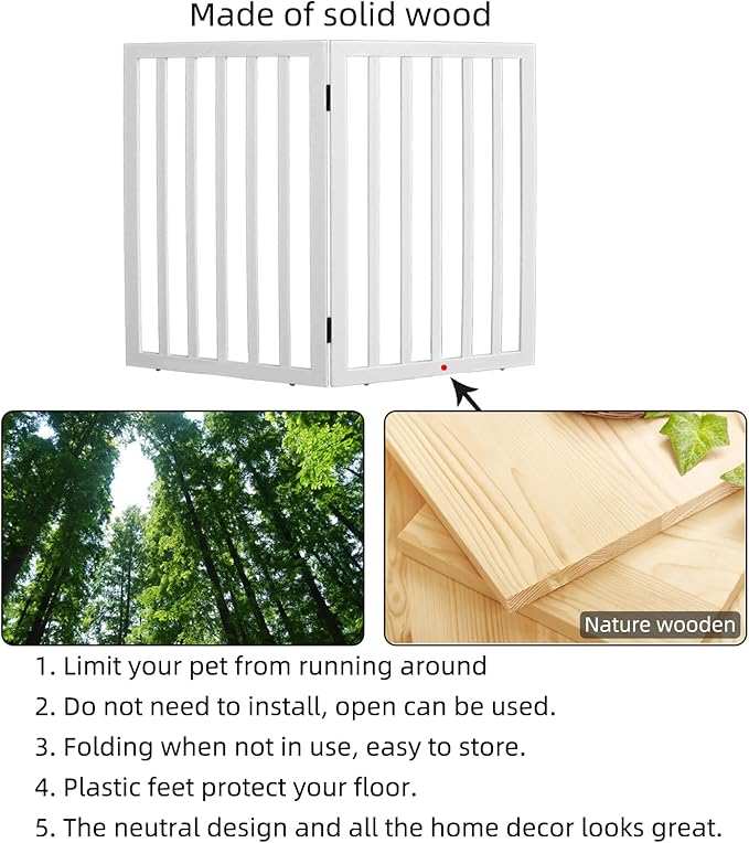 Dog Gate Indoor, Freestanding Dog Fence for The House, Doorways, Hallways,or Stairs,Pet Gate Foldable Wooden,Expandable 32" Height 2 Panels,White