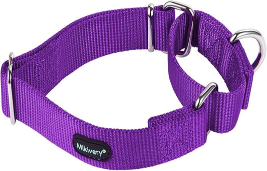 Mikivery Martingale Dog Collar Nylon Adjustable and Safety Training Colourful Comfortable Metal Buckle Pet Collars for Small Medium and Large Dogs(Purple 1,M)