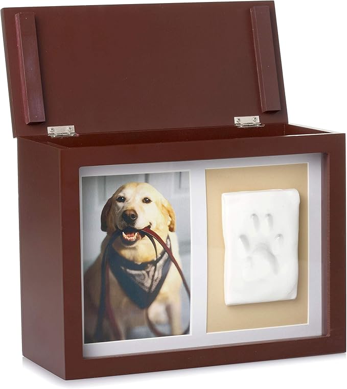 Pearhead Pet Photo Memory Box and Impression Kit for Dog or Cat Paw Print, Clay Paw Print Urn, Pet Memorial, Espresso