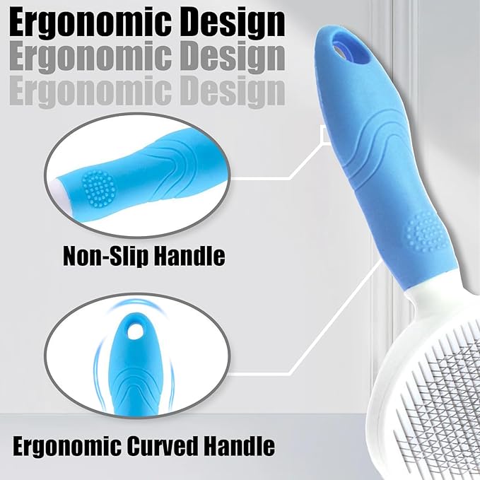 Bestac Pet Grooming Brush - 7.09×3.49 Inch, ABS Handle & TPR-Coated Steel Pins, Gentle Shedding Reduction, Ideal for Cats/Dogs (Long/Short Hair) (Blue)