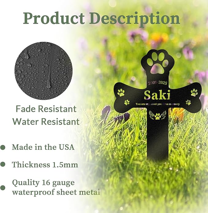 Personalized Dog Grave Markers Outdoor, Metal Waterproof Pet Grave Marker with Custom Name & Years, Pet Headstones for Dogs, Memorial Gifts for Loss of Dog (Style 2)