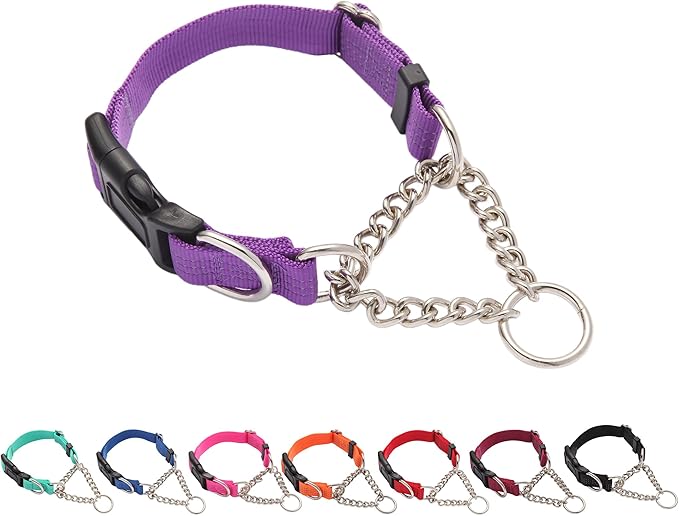 Martingale Dog Collar with Quick Release Buckle Steel Chain No Pull Training Reflective Collar for Medium Large Dogs(Purple, Medium)