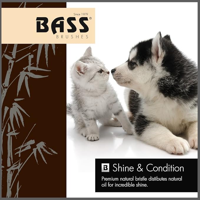 Bass Luxury Grade Pet Brush | Shine & Condition | 100% Pure Natural Bristle - Firm | Large Palm Design | Natural Bamboo Handle | Solid Finish | Bass Brushes Model #A2-DB