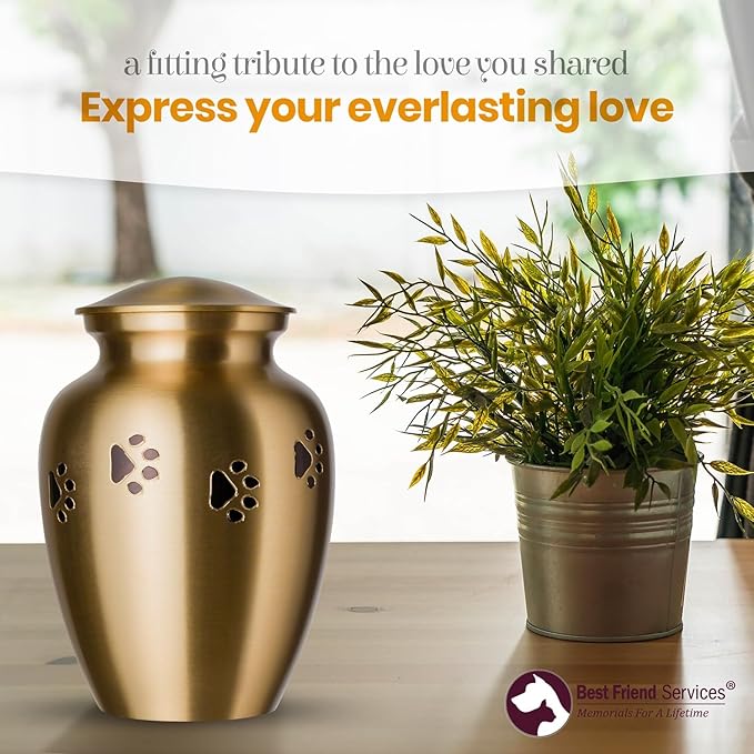 Ottillie Paws Legacy Series Pet Urn for Dogs, Handmade Brass Memorial Cremation Urn (Medium - Pets up to 65 lbs, Brass, Horizontal, Ebony)