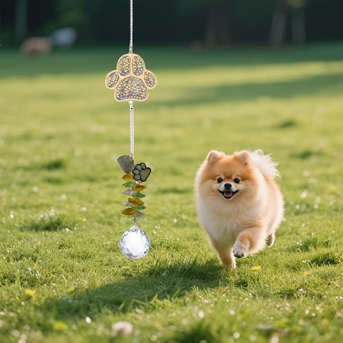 Pet Memorial Suncatcher for Loss of Dog/Cat:Rainbow Prism Sympathy Gift, Crystal Rainbow Maker with Engraved Paw Print, Sympathy Gift for Loss of Pet, Garden & Window Hanging Keepsake