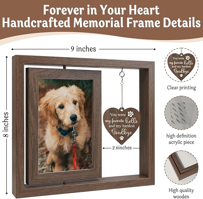Dog Memorial Gifts for Loss of Dogs, Pet Memorial Gifts for Dogs, Rotating Wooden Dog Memorial Frame for Photos