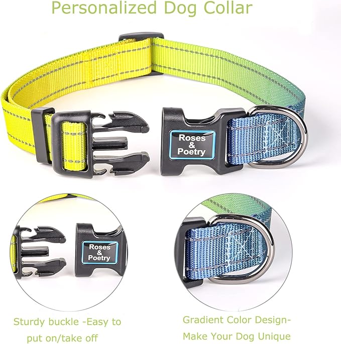 Roses&Poetry Reflective Dog Collar and Leash Set with Gradient Amber, Adjustable Durable Puppy Collars Leashes for Extra Small Dogs (Amber-XS)