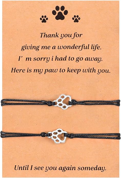 TIESOME 2pcs Dog Death Memorial Gift Bracelet, Pet Paw Print Bracelet Gift Paw Chain Set Dog Death Chain Memorial Furry Friends