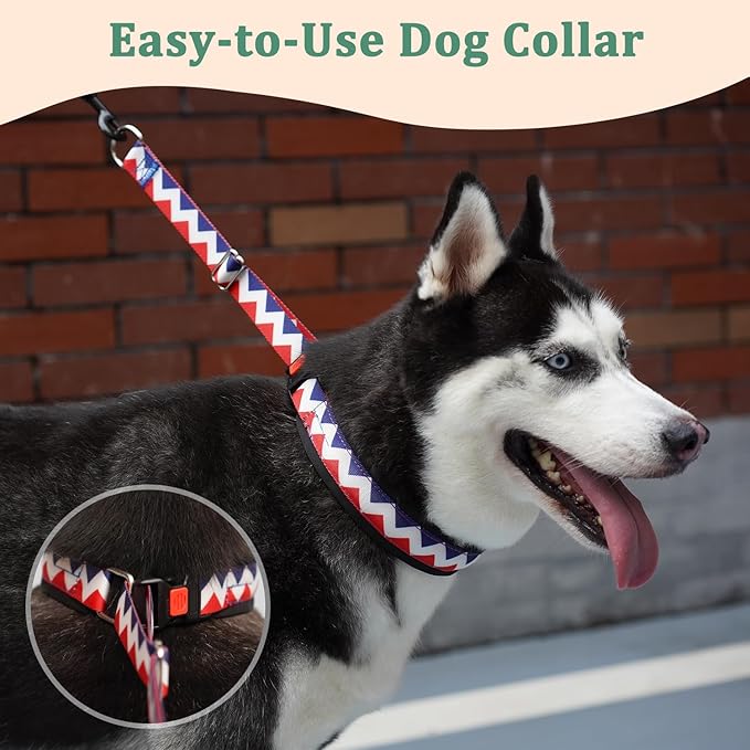 Mayerzon No Pull Dog Prong Collar Martingale, Personalized Pinch Collar with Geometric Patterns for Large Medium Small Dogs for Walking Training Festival, Easy to Use(M, Ethnic Red)