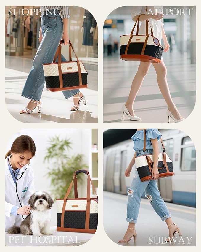 Lekereise Fashion Dog Carrier Soft-Sided Small Cat Handbag Up to 15lbs Waterproof PU Leather Puppy Carrying Pet Tote Bag with Pocket for Outdoor Travel Walking Hiking Shopping