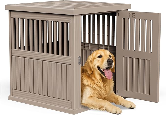 Durable Dog Crate Furniture with Lockable Door,Dog House Indoor for Small Medium Large Dogs (Light Brown, Large)