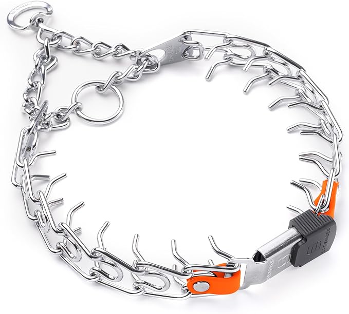 Herm Sprenger Chrome Plated Steel Dog Collar with Short Links and Quick Release ClicLock Buckle and Biothane Insert Made in Germany 20in x 3.0mm (Neck Size up to 16-17in) (Hunter Orange)