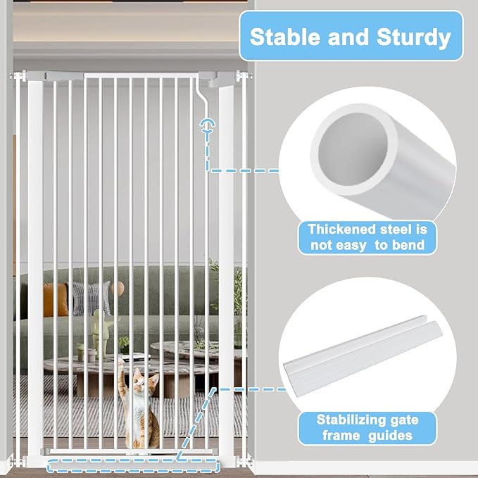 51.18" Extra Tall Pet Cat Gate for Doorway 48.5"-56.2" Wide Auto Close Tall Dog Gate No Drilling Pressure Mounted for Hallway Kitchen,White