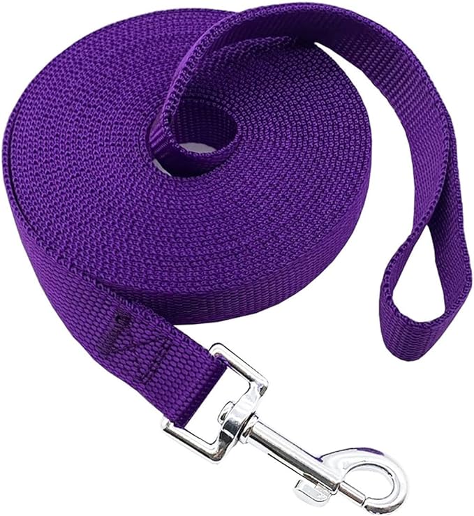 Nylon Training Dog Leash for Small Medium Large Dogs, 15ft 20ft 30ft 50ft Long Leash Dog/Puppy Lead for Obedience Recall Training, Camping (1" x 30ft, Purple)