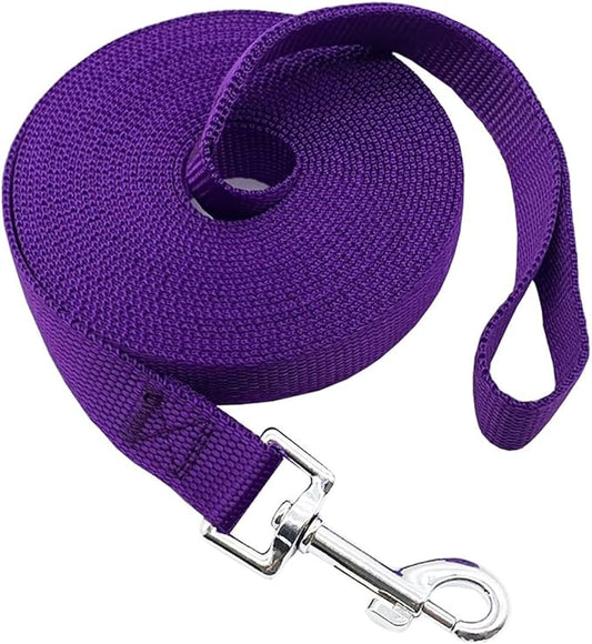 Nylon Training Dog Leash for Small Medium Large Dogs, 15ft 20ft 30ft 50ft Long Leash Dog/Puppy Lead for Obedience Recall Training, Camping (1" x 50ft, Purple)