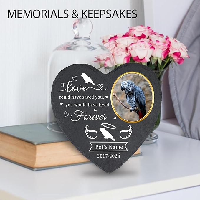 Personalized Pet Memorial Gifts for Loss of Parrot, Personalized Grey Parrot Memorial Stone with Photo, Custom Pet Parrot Loss Gifts, Pet Memorial Stone for Parrot, Bird Memorial Gifts