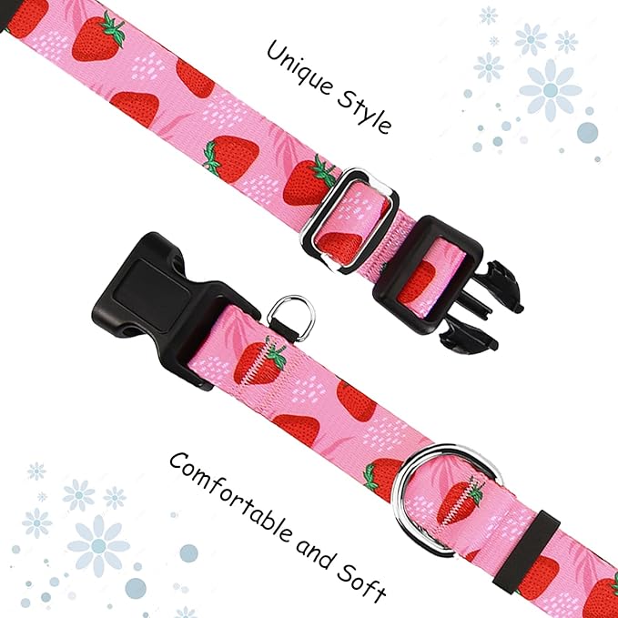 Martingale Collar for Dogs with Buckle Adjustable Nylon Slip No Pull Training Dog Collars (Pink Strawberry, Small)
