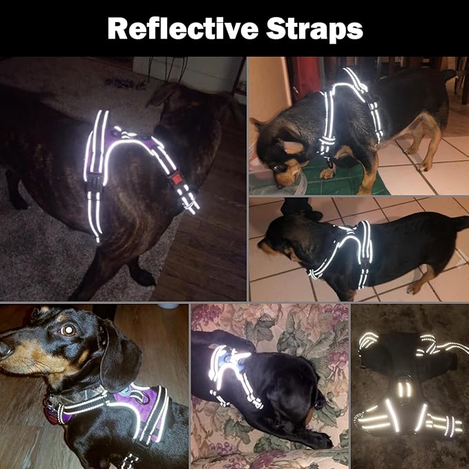 PHOEPET Reflective Dog Harness Large Breed Adjustable No Pull Vest with Handle 2 Metal Rings 3 Buckles [Easy to Put on & Take Off](XL, Pink)