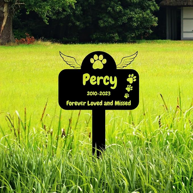 Custom Dog Memorial Grave Marker, Personalized Dog Memorial Garden Stake, Customized Metal Dog Claw Paw Memorial Grave Stake for Cemetery, Sympathy Grave Stake Plaque with Wings