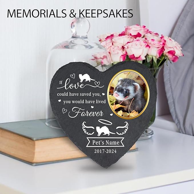 Customized Ferret Memorial Stone with Photo, Personalized Pet Grave Marker for Ferret, Ferret Headstone, Ferret Tombstone, Ferret Gravestone, Pet Memorial Gifts for Loss of Ferret