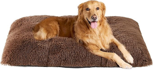EHEYCIGA Fluffy Dog Crate Bed for Extra Large Dogs, Plush Faux Fur Crate Pad, Calming Anti Anxiety XL Dog Bed, Washable Soft Warm Mat with Non-Slip Bottom, Coffee