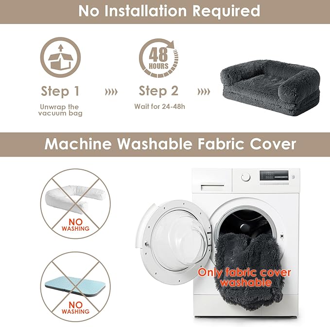 EHEYCIGA Foldable XL Dog Bed, 46"x34"x6.5" Faux Fur Fluffy Pet Couch Bed for Large Dogs, Orthopedic Calming Memory Foam Big Pet Bed, Washable Soft Pet Sofa Bed with Non-Slip Bottom, Dark Grey
