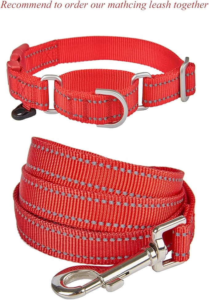 Reflective Martingale Collar for Dogs with Quick Snap Buckle Anti-Pull Nylon Safe Slip Collars for Easy Walking,Red,Large