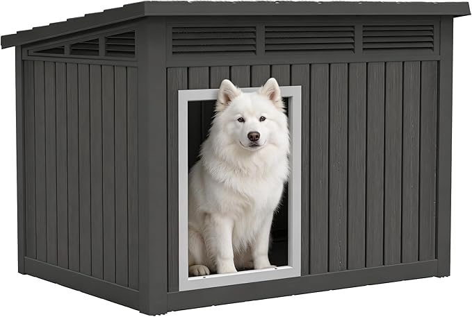Fancyango Large Weatherproof Dog House with Removable Roof for Indoor & Outdoor Use - Spacious (42.8" L x 33" W x 31.5" H) Classic Black
