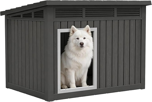 Fancyango Large Weatherproof Dog House with Removable Roof for Indoor & Outdoor Use - Spacious (42.8" L x 33" W x 31.5" H) Classic Black