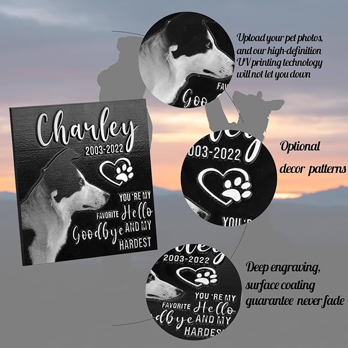 LINMAGCO Dog Memorial Gifts for Loss of Dog,Dog Memorial Stone,Pet Memorial Gifts with Photo, Customized Pet Headstone,Cat Memorial Gifts,Decorations for Grave