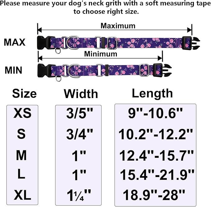 Martingale Collar for Dogs with Buckle Purple Floral Girl Female Soft Nylon Dog Collars for Extra Large Dogs (Purple Flower, XL)