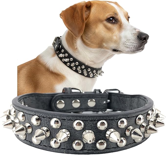 Studded Dog Collar, PU Leather Silver Dome Stud Anti-Bite Collar for Dogs, Adjustable Heavy Duty Punk Style Collar for Small Medium Large Dogs, Pitbull Mastiff Rottweiler Doberman, 5 Colors 4 Sizes