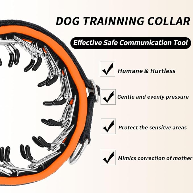 Martingale No Pull Dog Collar for Large Medium Small Dogs, Heavy Duty Nylon Reflective Adjustable Anti Pull Slip Collar with Buckle for Training Walking L Black Orange