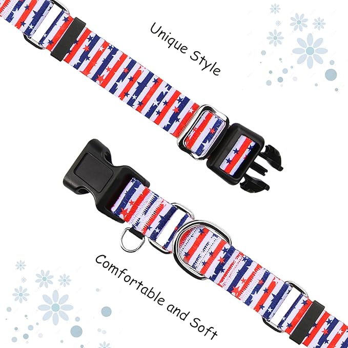 American Flag Martingale Collar 4th of July Star Holiday Dog Collar with Buckle Adjustable Pet Collars (Red Blue Patriotic Stripes, Large)