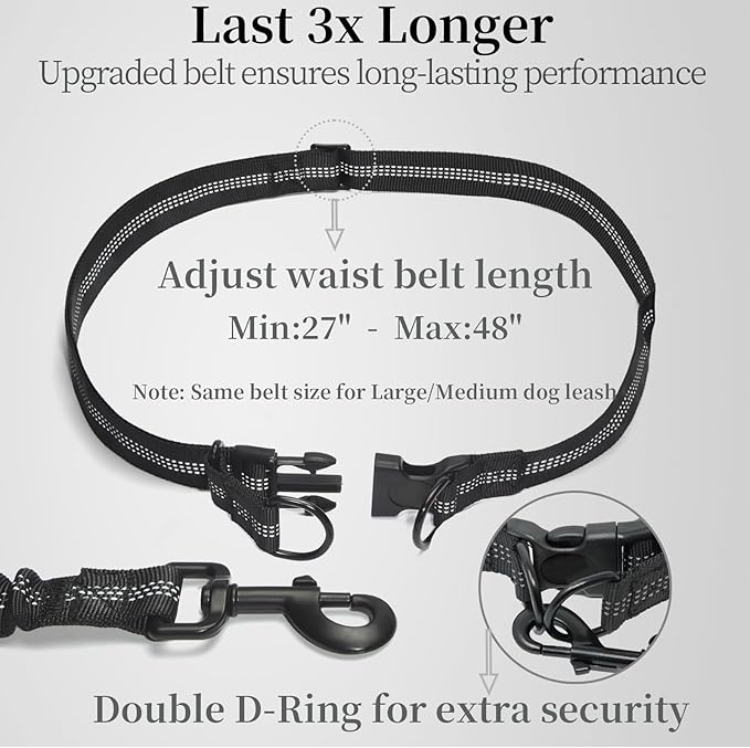 iYoShop Hands Free Dog Leash with Zipper Pouch, Dual Padded Handles and Durable Bungee for Walking, Jogging and Running Your Dog (Large, 25-120 lbs, True Navy)